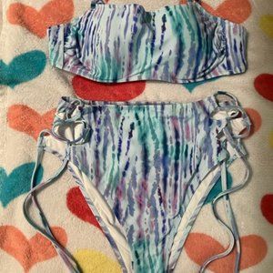 Shade & Shore Blue Tie-Dye 32B Women's Bikini Top and Bottom
